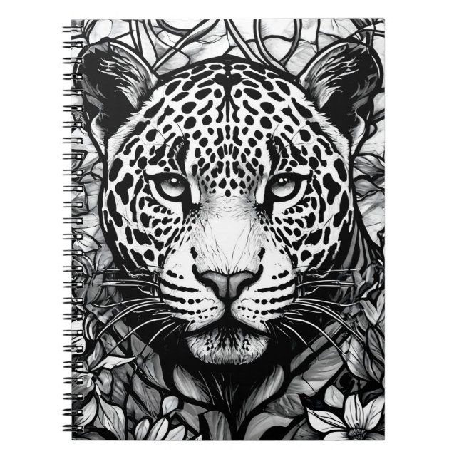 Carnet Vitrail Léopard noir et blanc (Devant)