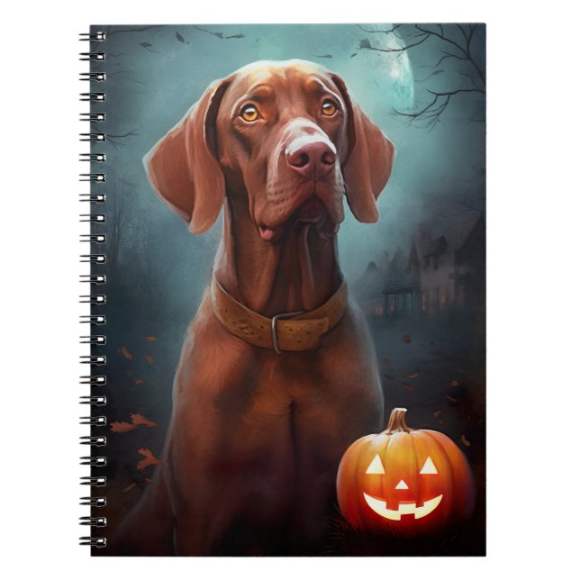 Carnet Vizsla d'Halloween avec la peur Citrouille (Devant)