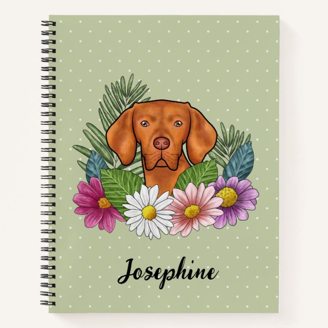 Carnet Vizsla Hongroise Et Fleurs D'Été Colorées Vert (Devant)