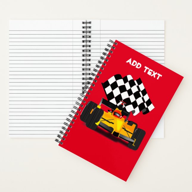 Carnet Voiture de course jaune avec drapeau À damiers (À l'intérieur)