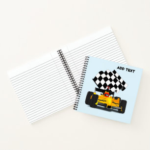 Carnet Voiture de course jaune avec drapeau À damiers