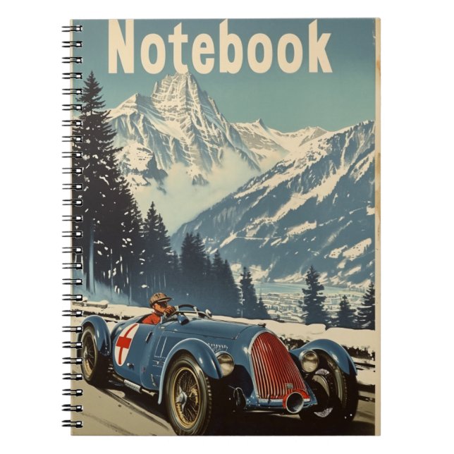 Carnet Voiture de course vintage dans les Alpes (Devant)