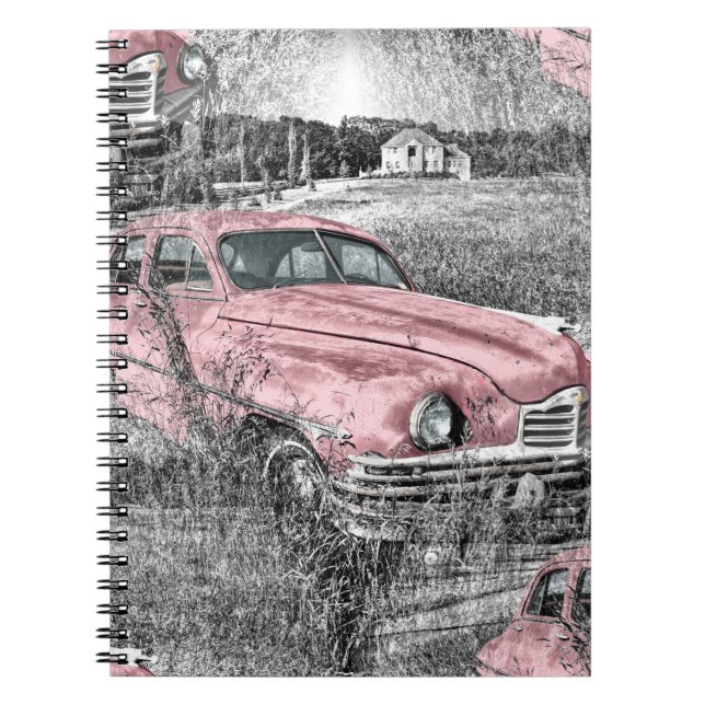 Carnet voiture rose vintage (Devant)