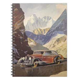 Carnet Voiture vintage sur une route de montagne en hiver
