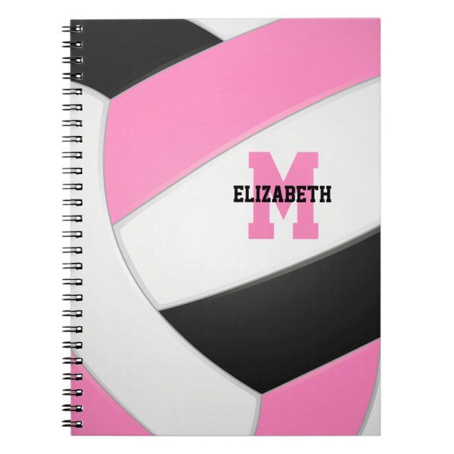 Carnet volley-ball féminin rose noir personnalisé (Devant)
