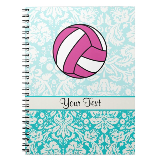 Carnet Volleyball rose ; Motif de damassé (Devant)