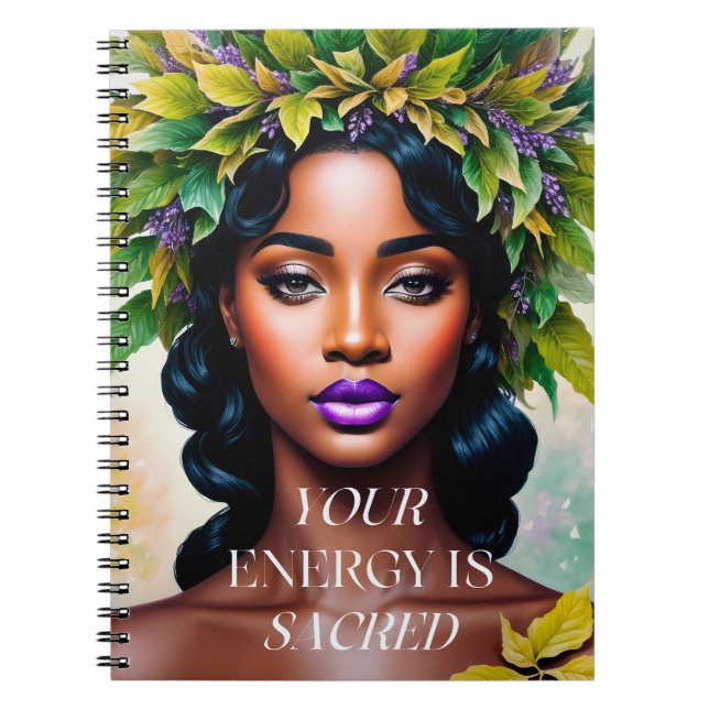 Carnet Votre énergie est sacrée Black Woman Botanical Art (Devant)