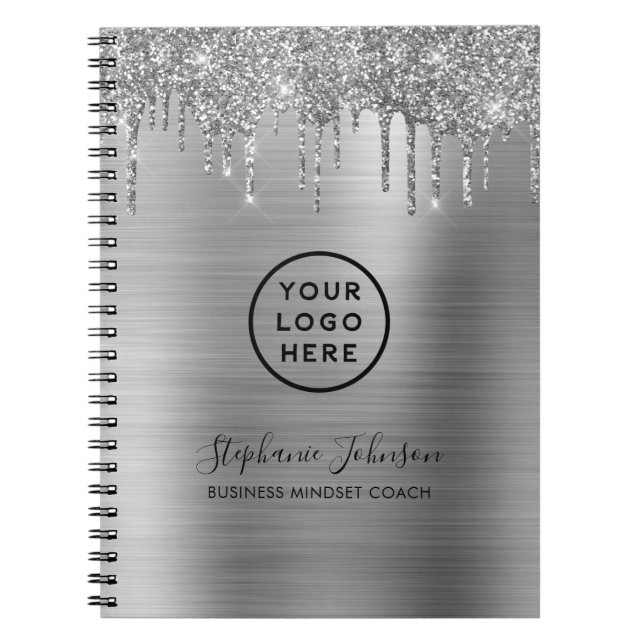Carnet Votre logo Elegant Silver Metallic Parties scintil (Devant)