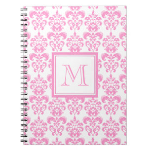 Carnet Votre monogramme, motif rose 2 de damassé