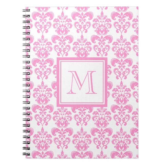 Carnet Votre monogramme, motif rose 2 de damassé (Devant)