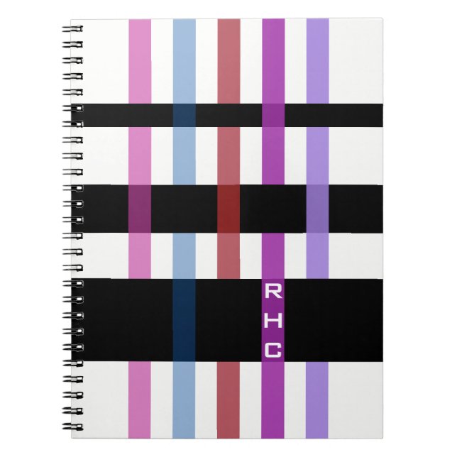 Carnet Votre nom ou vos initiales & Rayures de tissage mo (Devant)