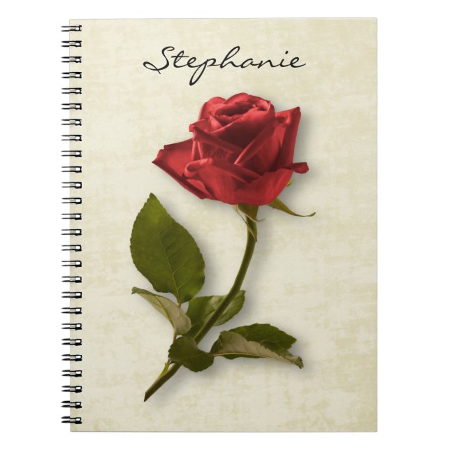 Carnet Votre nom | Rose rouge & Stem photo florale (Devant)
