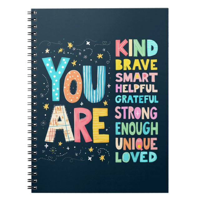 Carnet Vous êtes des affirmations lettre main lumineuse (Devant)