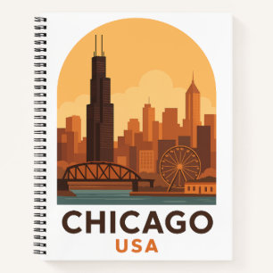 Carnet Voyage à Chicago USA Vintage Ciel de la ville rétr