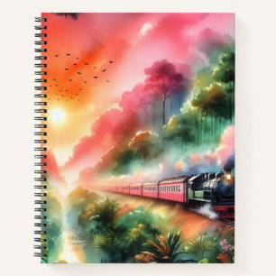 Carnet Voyage en train au coucher de soleil tropical à l'