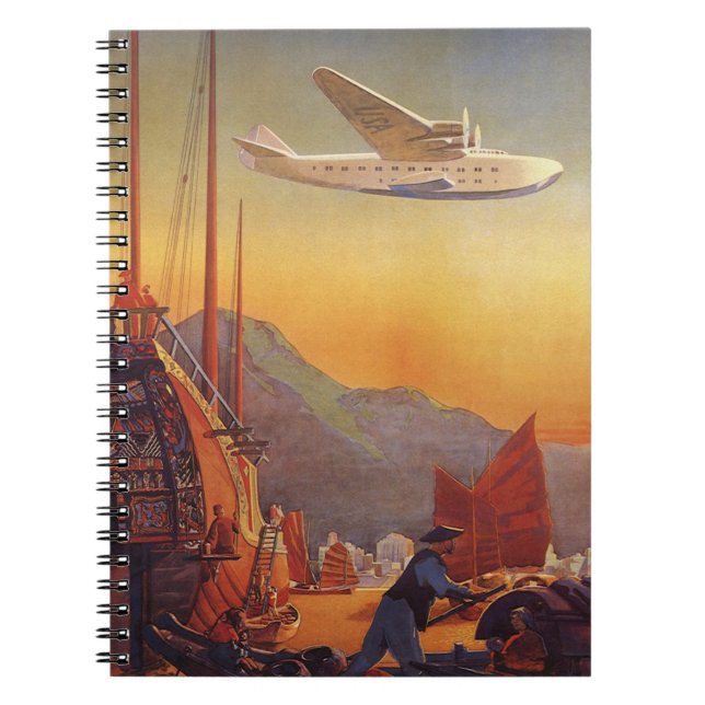 Carnet Voyage Rétro, Avion au-dessus de jonques à Hong Ko (Devant)