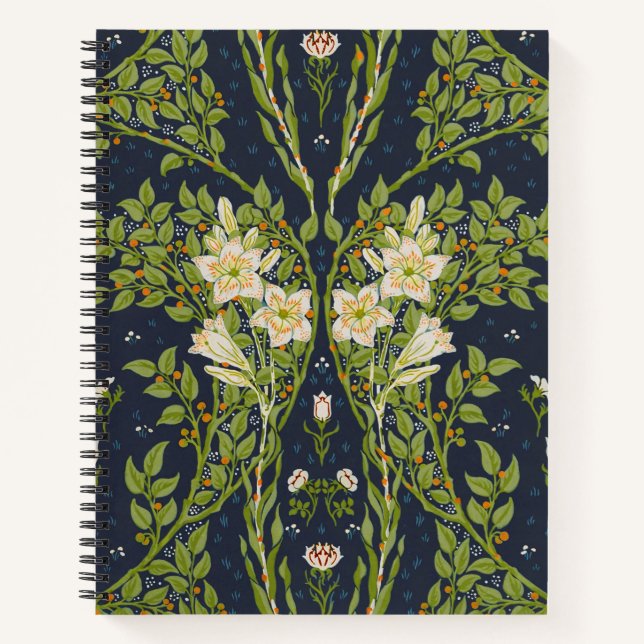 Carnet Walter Crane Vintage Marine Blanche Lily Pattern (Devant)