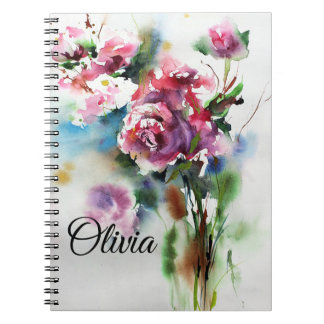 Carnet Watercolor Bouquet of Pink Flowers