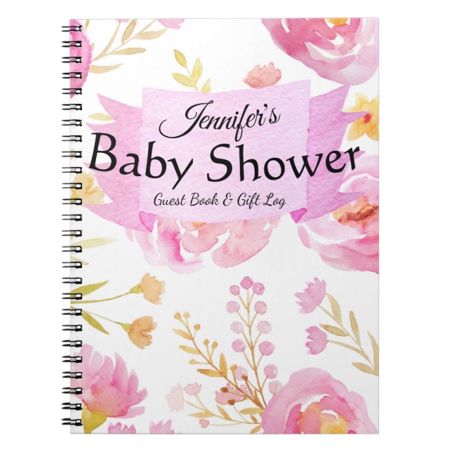 Carnet Watercolor Floral Baby shower Cadeau & Invité (Devant)