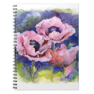 Carnet Watercolor flowers pink poppy illustration flowers