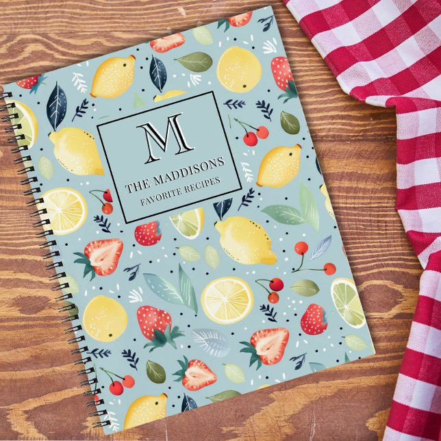 Carnet Watercolor Fruits Pattern Family Monogram Recipes (Créateur téléchargé)