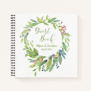 Carnet Watercolor Green Feuille Floral Guest Book