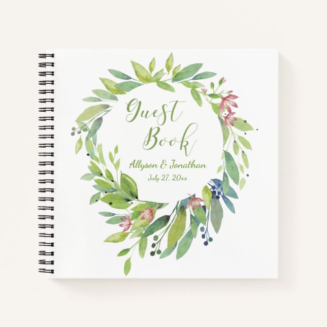 Carnet Watercolor Green Feuille Floral Guest Book | (Devant)