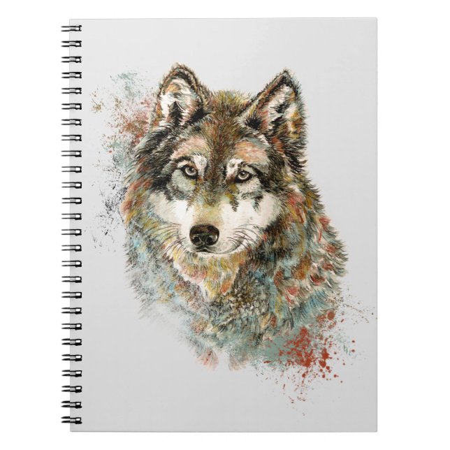 Carnet Watercolor Grey Wolf Faune Animal Nature Art (Devant)
