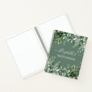 Carnet Watercolor Ivy Ferns Sage Green Sketchbook