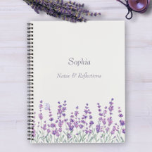 Watercolor Lavender Floral Purple Border Notebook