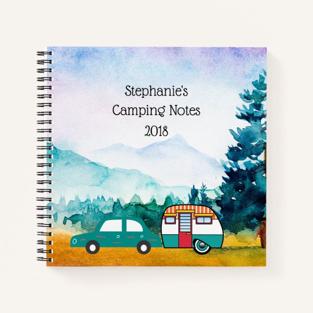Carnet Watercolor Mountains Voiture et Teardrop Camper (Devant)