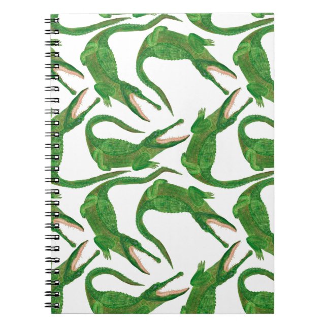 Carnet watercolor painting seamless pattern with crocodil (Devant)