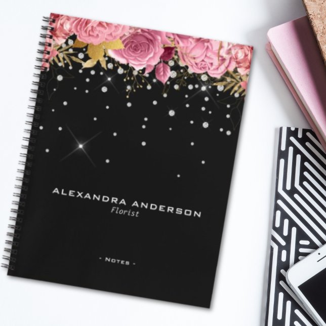 Carnet Watercolor Pink Flowers Floral Diamond Glitter (Watercolor Pink Flowers Floral Diamond Glitter Notebook)