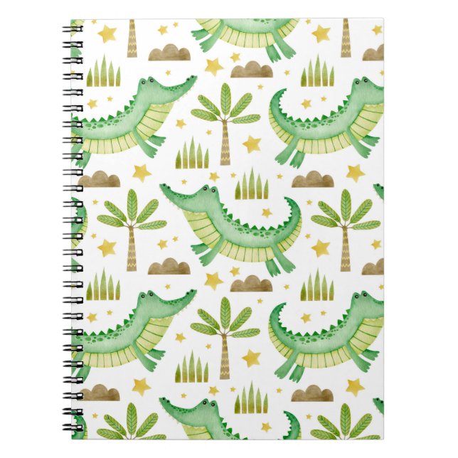 Carnet Watercolor seamless pattern of crocodile palm tree (Devant)