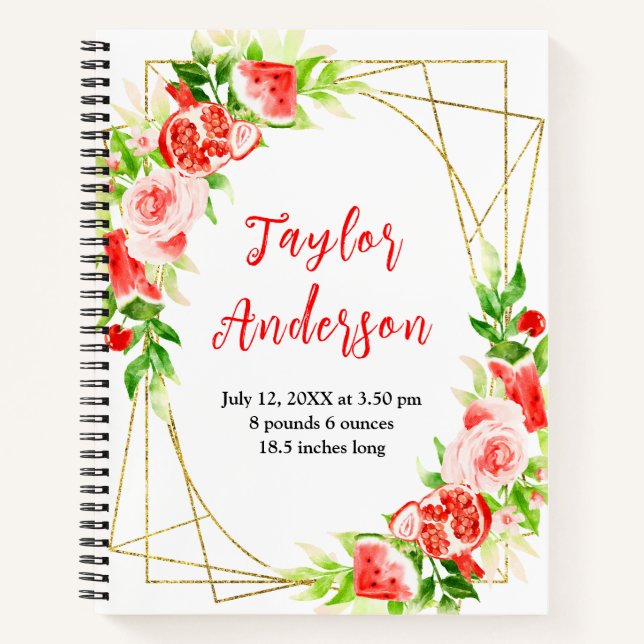 Carnet Watermelon and Pomegranate Baby Birth Stats (Devant)