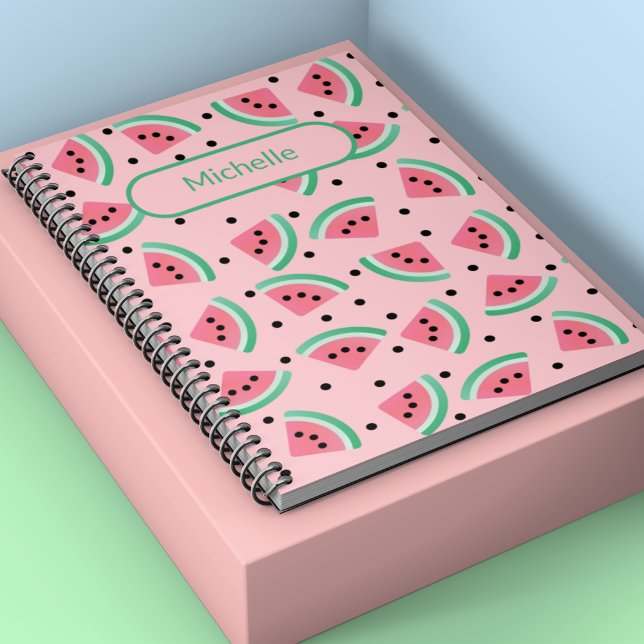 Carnet Watermelon motif fruit rose nom personnalisé (Watermelon pattern fruit pink custom name notebook)