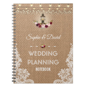 Carnet Wedding planner à cordes de Burlap de dentelle rus