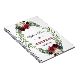 Carnet Wedding planner à fleurs florales bleu de la marin