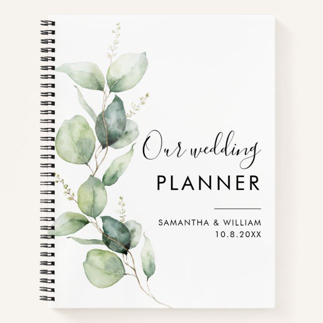 Carnet Wedding planner botanique moderne Eucalyptus (Devant)