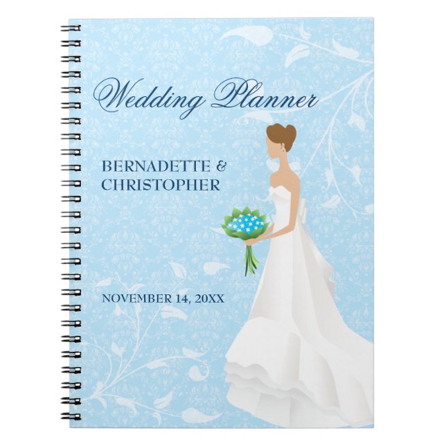 Carnet Wedding planner de bleu de jeune mariée de brune (Devant)
