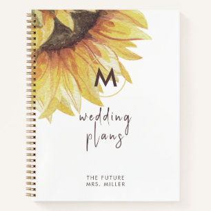 Carnet Wedding planner de monogramme de tournesol d'aquar