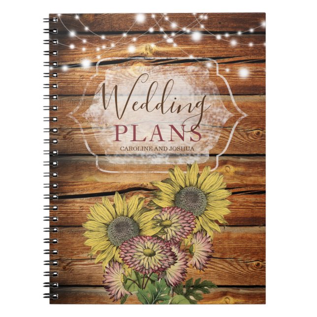 Carnet Wedding planner de tournesol Rustique (Devant)