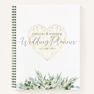 Carnet Wedding planner Elegant Blanc Gold Heart Foliing