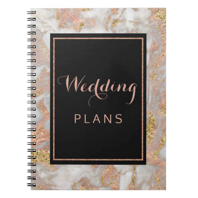 Carnet Wedding planner en marbre doré moderne Faux Rose (Devant)