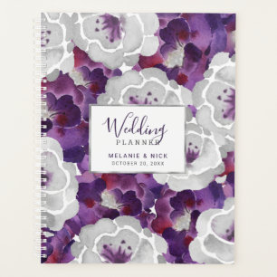 Carnet Wedding planner floral d'argent violet