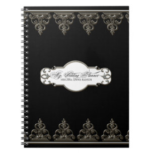 Carnet Wedding planner Personnalisé Baroque Swirl Argent