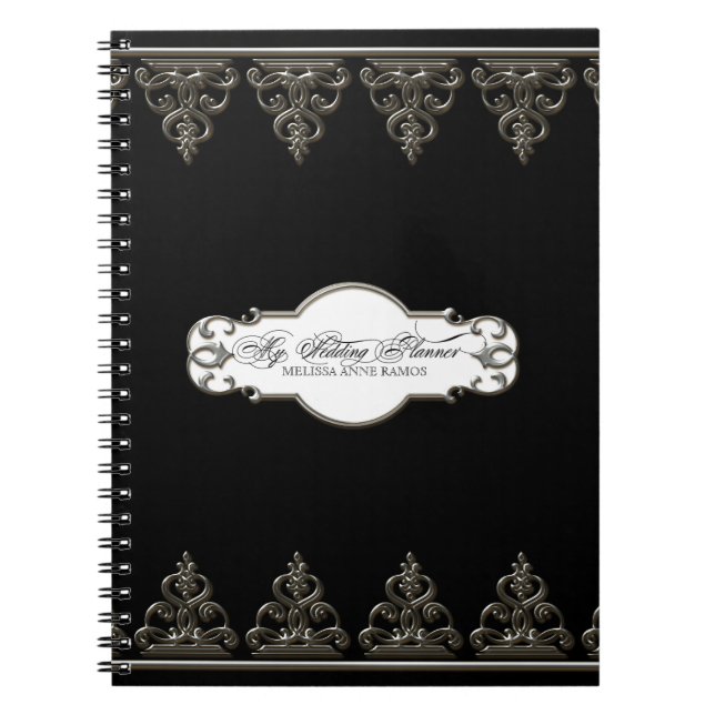 Carnet Wedding planner Personnalisé Baroque Swirl Argent (Devant)