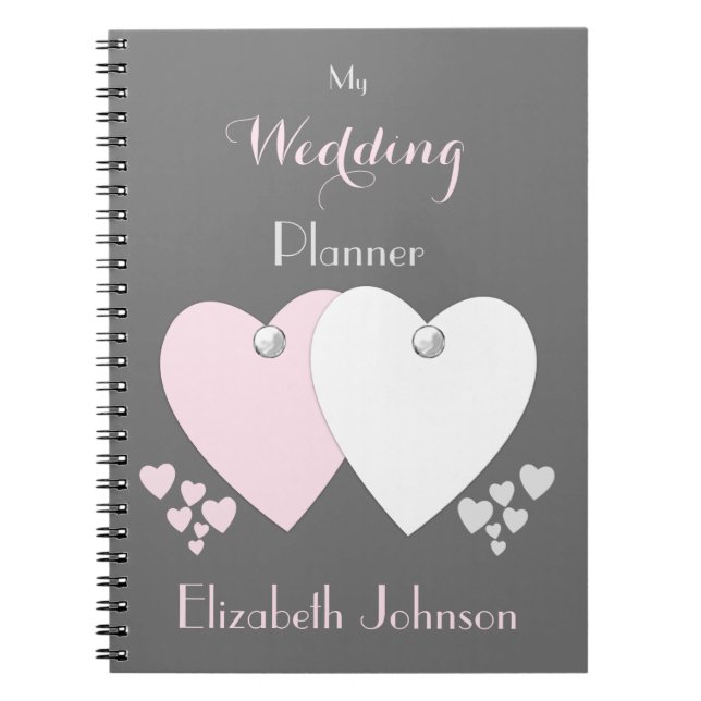 Carnet Wedding planner rose et gris avec le coeur et le n (Devant)