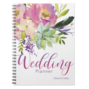 Carnet Wedding planner Succulent de fleurs d'aquarelle