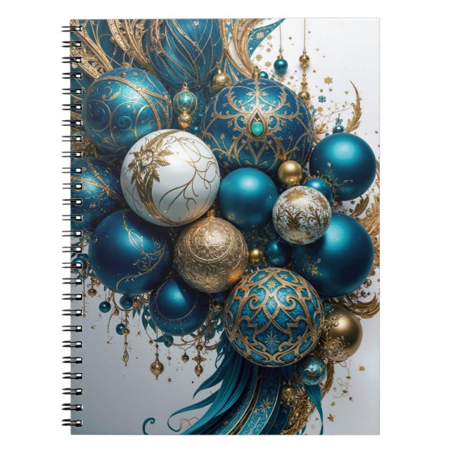 Carnet Weihnachtskugeln Gold Blau Luxus Fest (Devant)